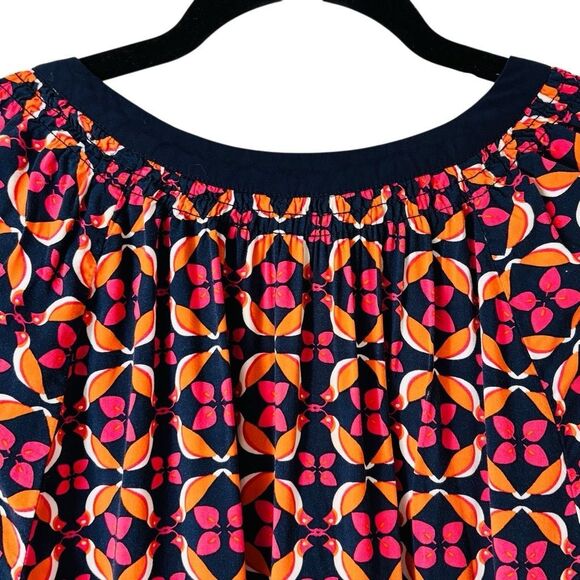 Crown & Ivy 2X partridge print navy orange pink white V-neck elbow sleeve - Picture 5 of 11